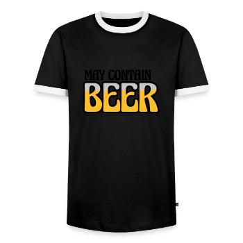 Logo May Contain Beer - Men's Ringer Shirt - black/white - Front - AI Model Female 172 light (172cm) & AI Model Male 178 light (178cm)