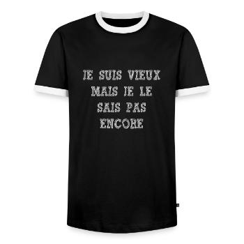je suis vieux mais je je sais pas encore - T-shirt contrasté Homme - noir/blanc - Devant - AI Model Female 172 light (172cm) & AI Model Male 178 light (178cm)