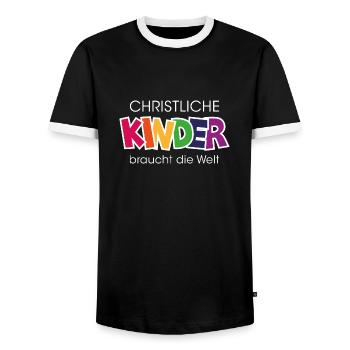 christliche Kinder - Männer Kontrast-T-Shirt - Schwarz/Weiß - Vorne - AI Model Female 172 light (172cm) & AI Model Male 178 light (178cm)