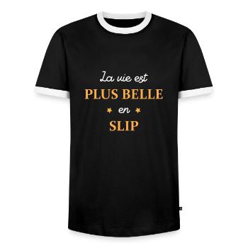 la vie est plus belle en slip - T-shirt contrasté Homme - noir/blanc - Devant - AI Model Female 172 light (172cm) & AI Model Male 178 light (178cm)