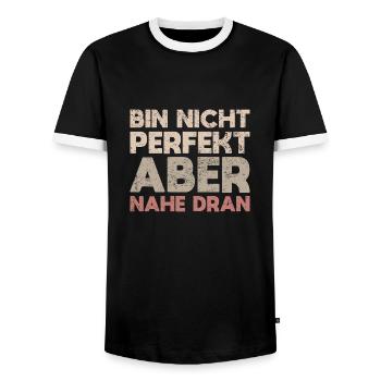 Bin Nicht Perfekt, Aber Nahe Dran - Männer Kontrast-T-Shirt - Schwarz/Weiß - Vorne - AI Model Female 172 light (172cm) & AI Model Male 178 light (178cm)