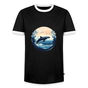Whale - Men's Ringer Shirt - black/white - Front - AI Model Female 172 light (172cm) & AI Model Male 178 light (178cm)