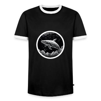 Whale - Men's Ringer Shirt - black/white - Front - AI Model Female 172 light (172cm) & AI Model Male 178 light (178cm)