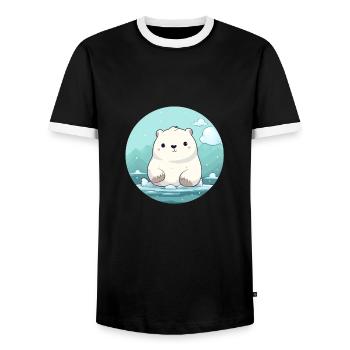 cute little polar bear - Men's Ringer Shirt - black/white - Front - AI Model Female 172 light (172cm) & AI Model Male 178 light (178cm)