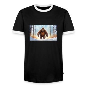 Sasquatch Bigfoot dans la forêt - jeune mignon - T-shirt contrasté Homme - noir/blanc - Devant - AI Model Female 172 light (172cm) & AI Model Male 178 light (178cm)