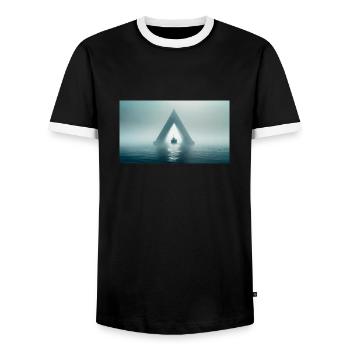 creepy mythical places – Bermuda Triangle - Men's Ringer Shirt - black/white - Front - AI Model Female 172 light (172cm) & AI Model Male 178 light (178cm)