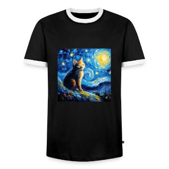 Chat, motif chat, cadeau - T-shirt contrasté Homme - noir/blanc - Devant - AI Model Female 172 light (172cm) & AI Model Male 178 light (178cm)