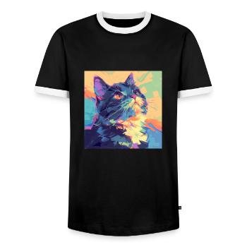 Cat, Cat Motif - Men's Ringer Shirt - black/white - Front - AI Model Female 172 light (172cm) & AI Model Male 178 light (178cm)