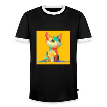 Cat, Cat Motif - Men's Ringer Shirt - black/white - Front - AI Model Female 172 light (172cm) & AI Model Male 178 light (178cm)