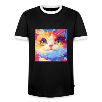 Cat, Cat Motif - Men's Ringer Shirt - black/white - Front - AI Model Female 172 light (172cm) & AI Model Male 178 light (178cm)