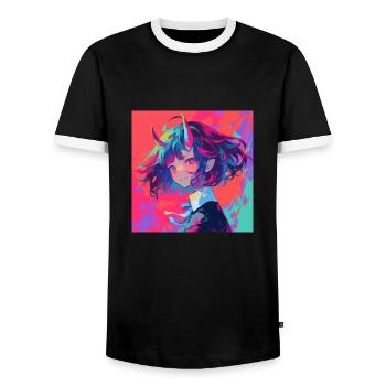 Anime, Demon Girl, Waifu, Japan - Men's Ringer Shirt - black/white - Front - AI Model Female 172 light (172cm) & AI Model Male 178 light (178cm)