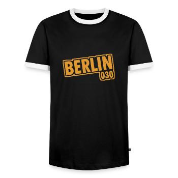 Berlin - 030 - Capitale - Allemagne - Indicatif régional - T-shirt contrasté Homme - noir/blanc - Devant - AI Model Female 172 light (172cm) & AI Model Male 178 light (178cm)