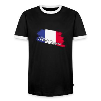 Je suis une femme française, drapeau français - T-shirt contrasté Homme - noir/blanc - Devant - AI Model Female 172 light (172cm) & AI Model Male 178 light (178cm)