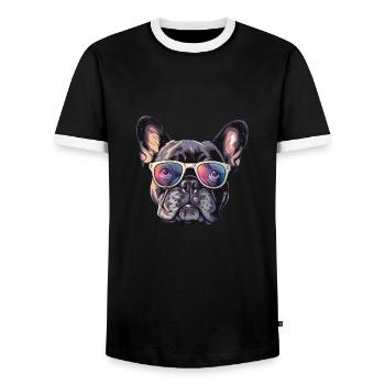 Französische Bulldogge, Frenchie, French Bulldog, - Männer Kontrast-T-Shirt - Schwarz/Weiß - Vorne - AI Model Female 172 light (172cm) & AI Model Male 178 light (178cm)
