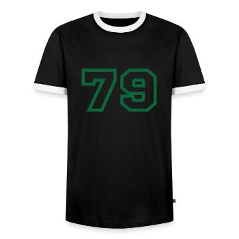 Number 79 sport - Men's Ringer Shirt - black/white - Front - AI Model Female 172 light (172cm) & AI Model Male 178 light (178cm)