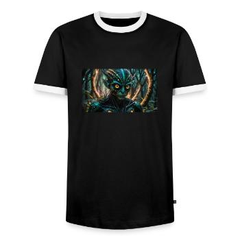 Alien 3 - Männer Kontrast-T-Shirt - Schwarz/Weiß - Vorne - AI Model Female 172 light (172cm) & AI Model Male 178 light (178cm)