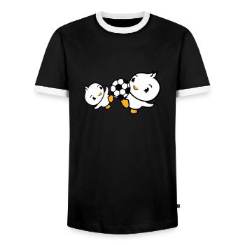 2 Birds Playing Soccer Together Fun Ball Sports - Men's Ringer Shirt - black/white - Front - AI Model Female 172 light (172cm) & AI Model Male 178 light (178cm)