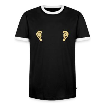 ears - Men's Ringer Shirt - black/white - Front - AI Model Female 172 light (172cm) & AI Model Male 178 light (178cm)