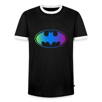Batman Neon Logo Colors - Men's Ringer Shirt - black/white - Front - AI Model Female 172 light (172cm) & AI Model Male 178 light (178cm)