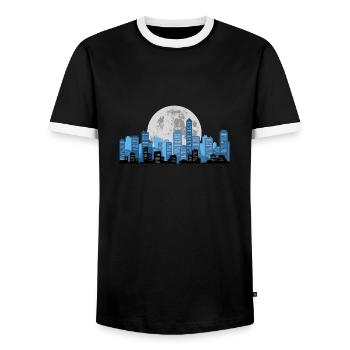 Moon Light Cityscape - Men's Ringer Shirt - black/white - Front - AI Model Female 172 light (172cm) & AI Model Male 178 light (178cm)