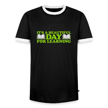 beautiful day for learning - Men's Ringer Shirt - black/white - Front - AI Model Female 172 light (172cm) & AI Model Male 178 light (178cm)