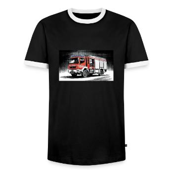 Camion de pompiers - T-shirt contrasté Homme - noir/blanc - Devant - AI Model Female 172 light (172cm) & AI Model Male 178 light (178cm)