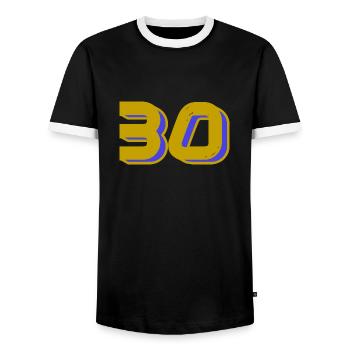 30. 30 YEARS. 30th ANNIVERSARY. 30 YEARS ANNIVERSARY. - Men's Ringer Shirt - black/white - Front - AI Model Female 172 light (172cm) & AI Model Male 178 light (178cm)