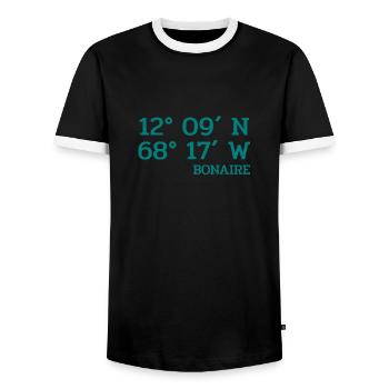 Bonaire Coordinates - Koordinaten - Karibik - Männer Kontrast-T-Shirt - Schwarz/Weiß - Vorne - AI Model Female 172 light (172cm) & AI Model Male 178 light (178cm)