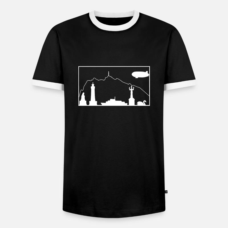 Bodensee & Pfänder | Silhouette filled | Weiß - Männer Kontrast-T-Shirt - Schwarz/Weiß