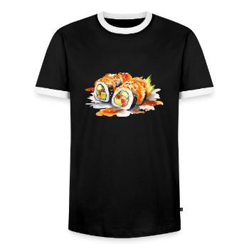 Sushi - T-shirt contrasté Homme - noir/blanc - Devant - AI Model Female 172 light (172cm) & AI Model Male 178 light (178cm)