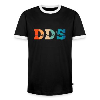 Retro Heartbeat Doctor of Dental Surgery - Men's Ringer Shirt - black/white - Front - AI Model Female 172 light (172cm) & AI Model Male 178 light (178cm)