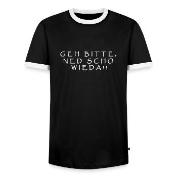 Geh bitte, ned scho wieda!! - Männer Kontrast-T-Shirt - Schwarz/Weiß - Vorne - AI Model Female 172 light (172cm) & AI Model Male 178 light (178cm)