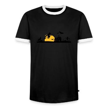 Halloween - Schloss, Hexe und Friedhof - Männer Kontrast-T-Shirt - Schwarz/Weiß - Vorne - AI Model Female 172 light (172cm) & AI Model Male 178 light (178cm)