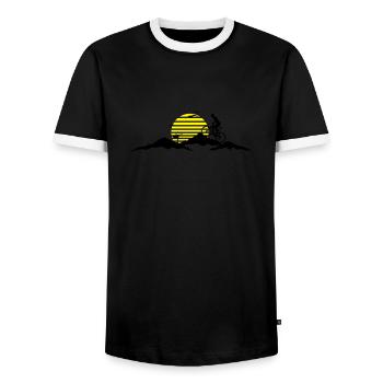 Sport - Mountainbike Berge und Sonne - Männer Kontrast-T-Shirt - Schwarz/Weiß - Vorne - AI Model Female 172 light (172cm) & AI Model Male 178 light (178cm)