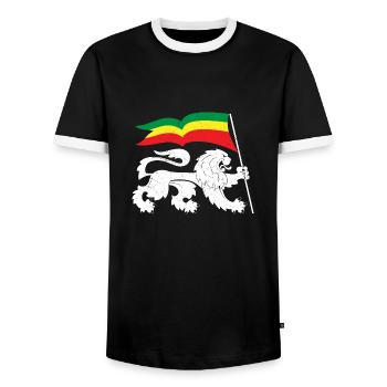Drapeau Reggaeton Rasta Reggae Lion - T-shirt contrasté Homme - noir/blanc - Devant - AI Model Female 172 light (172cm) & AI Model Male 178 light (178cm)