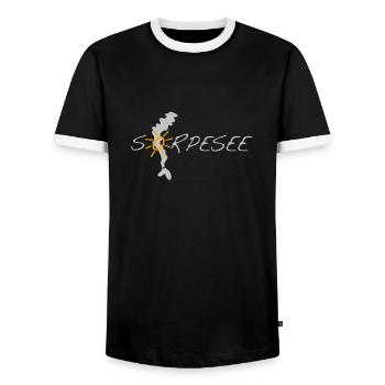 Sorpesee silber, mit Silhouette und Sonne - Männer Kontrast-T-Shirt - Schwarz/Weiß - Vorne - AI Model Female 172 light (172cm) & AI Model Male 178 light (178cm)