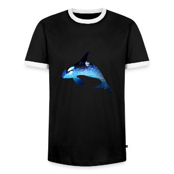 wal,blue,fish,painting,art,blue,sea - Men's Ringer Shirt - black/white - Front - AI Model Female 172 light (172cm) & AI Model Male 178 light (178cm)
