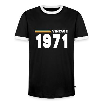 vintage 1971 - Men's Ringer Shirt - black/white - Front - AI Model Female 172 light (172cm) & AI Model Male 178 light (178cm)