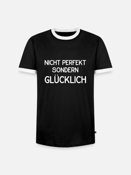 Nicht perfekt sondern glücklich - Männer Kontrast-T-Shirt - Schwarz/Weiß