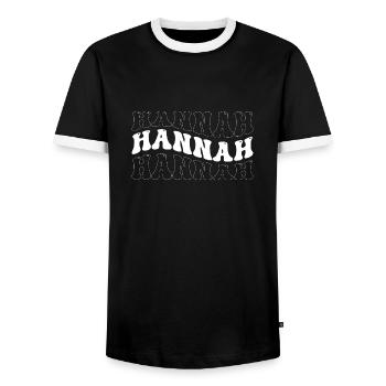 Funny Hannah Groovy 4 Men Women Cool Hannah Tie - Men's Ringer Shirt - black/white - Front - AI Model Female 172 light (172cm) & AI Model Male 178 light (178cm)
