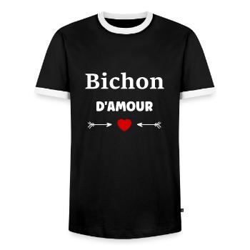 Bichon d'amour - T-shirt contrasté Homme - noir/blanc - Devant - AI Model Female 172 light (172cm) & AI Model Male 178 light (178cm)