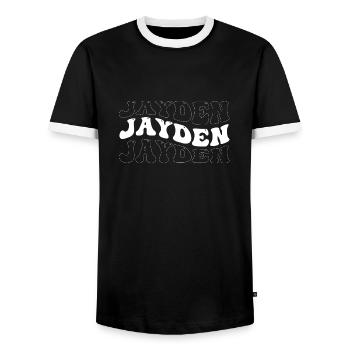 Funny Jayden Groovy 4 Men Women Cool Jayden Tie - Men's Ringer Shirt - black/white - Front - AI Model Female 172 light (172cm) & AI Model Male 178 light (178cm)