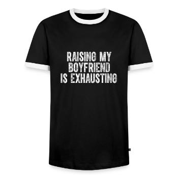 Raising My Boyfriend Is Exhausting Girlfriend - Men's Ringer Shirt - black/white - Front - AI Model Female 172 light (172cm) & AI Model Male 178 light (178cm)
