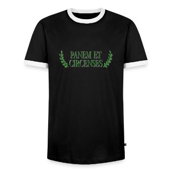 Panem Et Circenses - Männer Kontrast-T-Shirt - Schwarz/Weiß - Vorne - AI Model Female 172 light (172cm) & AI Model Male 178 light (178cm)