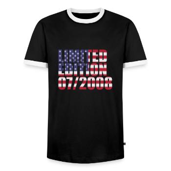 16th Birthday Limited Edition USA 07/2008 - Men's Ringer Shirt - black/white - Front - AI Model Female 172 light (172cm) & AI Model Male 178 light (178cm)