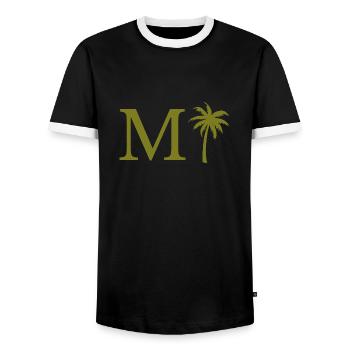 Letter M Green Palm - Men's Ringer Shirt - black/white - Front - AI Model Female 172 light (172cm) & AI Model Male 178 light (178cm)