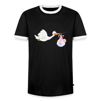 storch mit baby - Männer Kontrast-T-Shirt - Schwarz/Weiß - Vorne - AI Model Female 172 light (172cm) & AI Model Male 178 light (178cm)