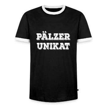 Pälzer Unikat Pfalz - Männer Kontrast-T-Shirt - Schwarz/Weiß - Vorne - AI Model Female 172 light (172cm) & AI Model Male 178 light (178cm)