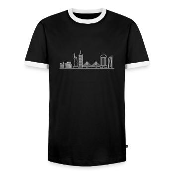 New York Skyline en blanc avec des détails - T-shirt contrasté Homme - noir/blanc - Devant - AI Model Female 172 light (172cm) & AI Model Male 178 light (178cm)
