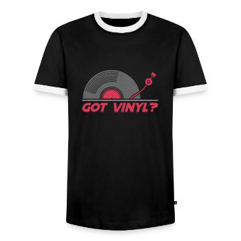 Got Vinyl Records Turntable DJ Vintage Vinyl - Men's Ringer Shirt - black/white - Front - AI Model Female 172 light (172cm) & AI Model Male 178 light (178cm)